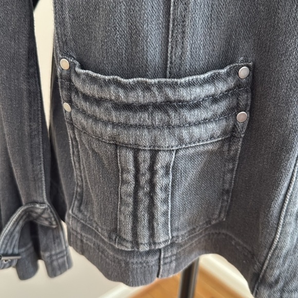 Coldwater Creek Knit Denim Jean Jacket Grey Soft Stretch Snap Petite Large PL - Picture 3 of 9